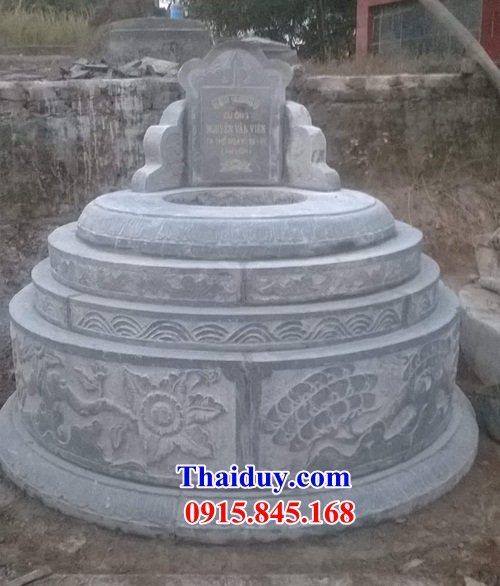 Hình ảnh mộ cụ tổ hình tròn bằng đá mỹ nghệ cao cấp hoa văn tinh xảo tại Hưng Yên