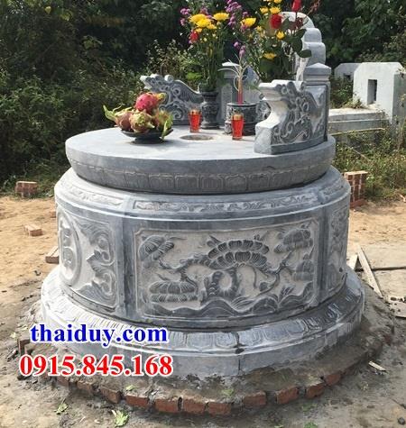 Xây mộ cụ tổ hình tròn bằng đá xanh Thanh Hoá chạm khắc đẹp tại Cần Thơ
