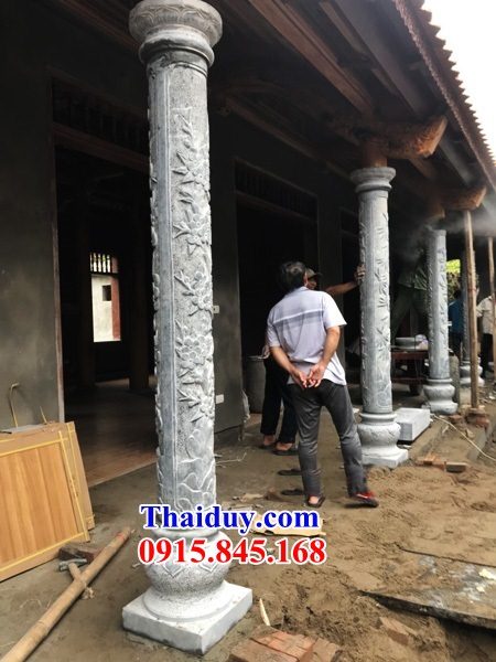 Lắp đặt điêu khắc cột đồng trụ cột hiên nhà bằng đá chạm trổ tứ quý tinh xảo hiện đại đẹp