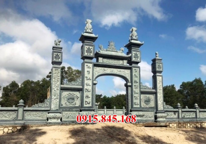 Mẫu cổng đá - Cổng tứ trụ biểu khu lăng mộ gia tiên bằng đá xanh rêu