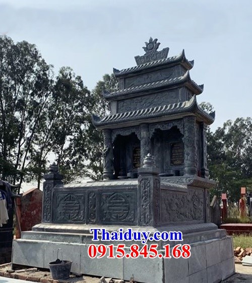 Mãu mộ đá đôi - báo giá mộ đá gia đình anh em ông bà ba má cất để hài cốt có mái che Phú Yên Khánh Hoà