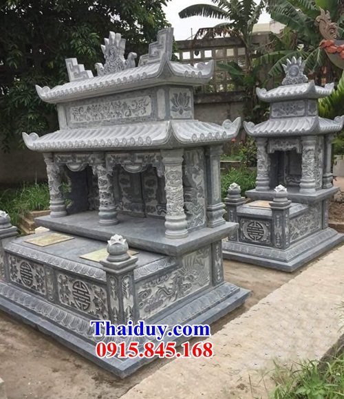 Mãu mộ đá đôi - báo giá mộ đá gia đình anh em ông bà ba má cất để hài cốt có mái che Quảng Trị Thừa Thiên Huế