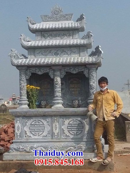 Mãu mộ đôi - Mộ đá gia đình ông bà anh em liên ngôi cất để hài cốt có mái che đẹp Hà Giang Lào Cai