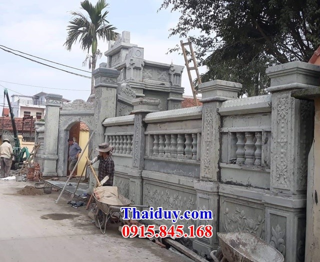 Mẫu tường hàng rào đá đình đền chùa miếu đẹp - lan can tường bao đá