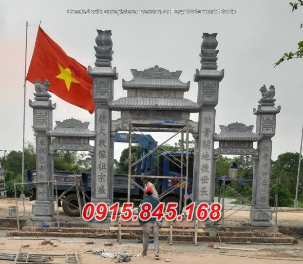 02+ Bắc giang nhà thờ họ cột cổng cuốn thư đá tam quan tứ trụ