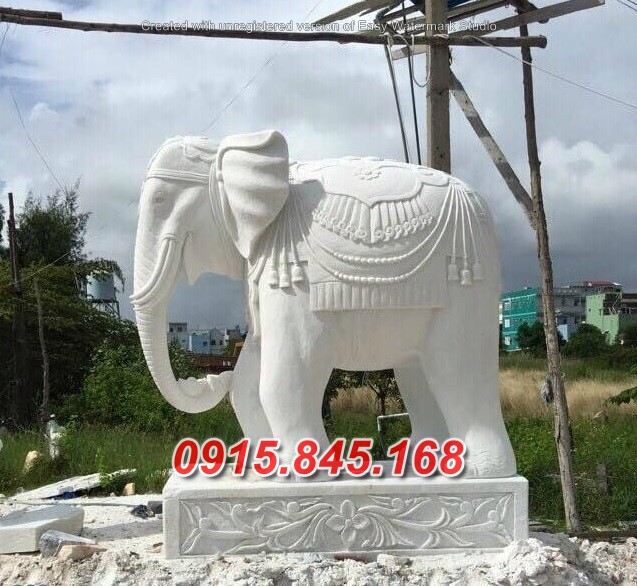Mẫu voi đá trắng hiện đại tượng voi phục thờ đình đền chùa miếu nhà thờ từ đường