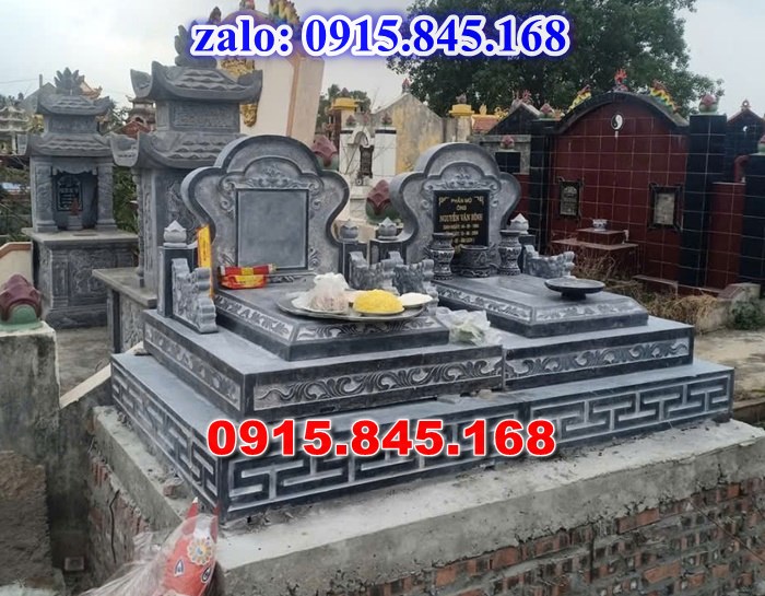 Mộ đôi cất để giữ tro cốt bằng đá tam cấp nguyên khối, mẫu mộ đá đôi song thân phu thê có mái, mẫu mộ đôi ông bà xây gạch đá xi măng, mẫu mộ đôi bố mẹ ốp đá granite hoa cương, Mộ đôi gia đình ba má đá cẩm thạch đơn giản,