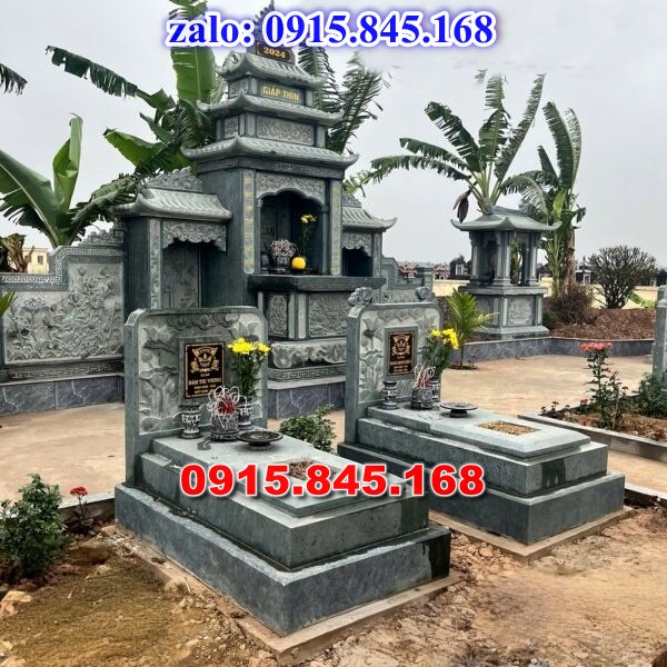 Mộ đôi cất để giữ tro cốt bằng đá tam cấp nguyên khối, mẫu mộ đá đôi song thân phu thê có mái, mẫu mộ đôi ông bà xây gạch đá xi măng, mẫu mộ đôi bố mẹ ốp đá granite hoa cương, Mộ đôi gia đình ba má đá cẩm thạch đơn giản,