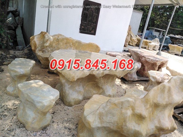 14 Bàn ghế đá vàng khối tự nhiên cẩm thạch bình dương địa chỉ giá bán