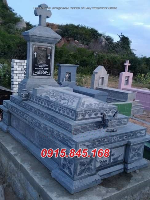 24 Kiểu mộ công giáo đá đẹp giá điện biên - granite hoa cương xanh đen