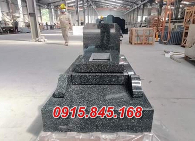 42 Mộ đá granite hoa cương xanh hải dương - đôi tam cấp đơn giản