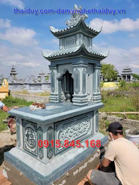 57 Bia mộ an giang đá đen granite hoa cương - quây úp chụp đơn giản