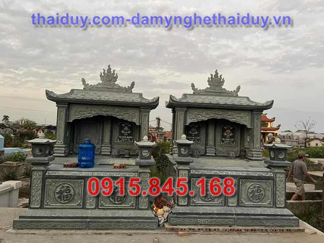 Bia mộ 69 đôi đá đơn giản bán bình thuận - hoa cương granite xanh đen