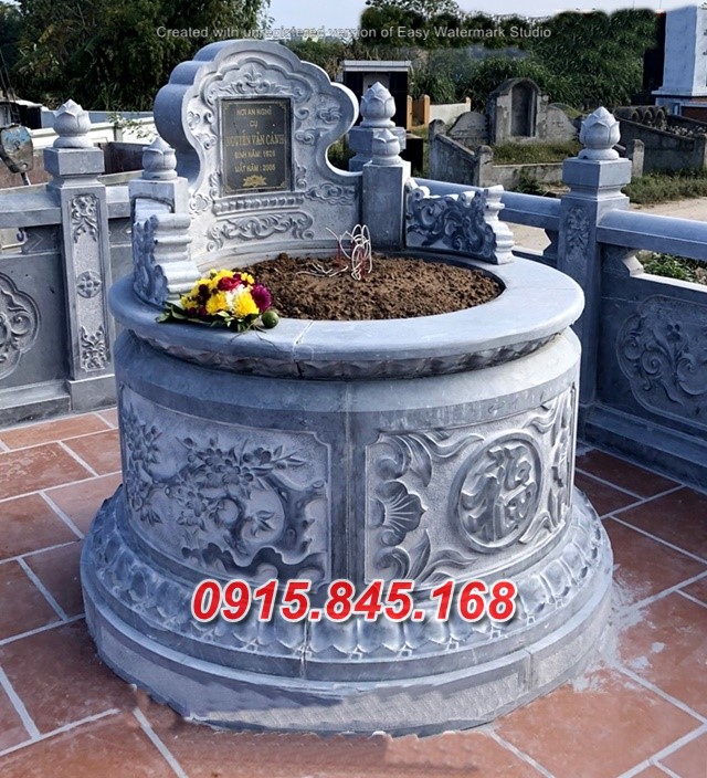 Mẫu 79 mộ tròn đá xanh granite đẹp cao bằng 01