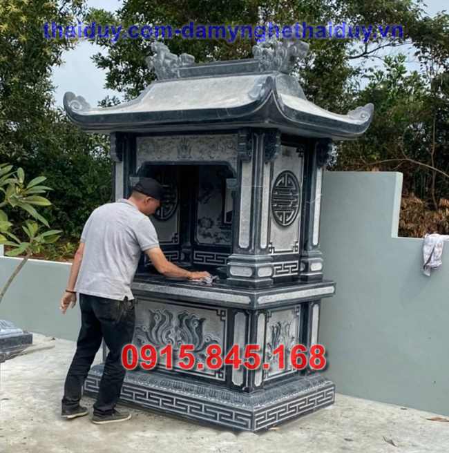 Xây 48 bia mộ đá sóc trăng đơn giản tam cấp - đá hoa cương granite xanh đen