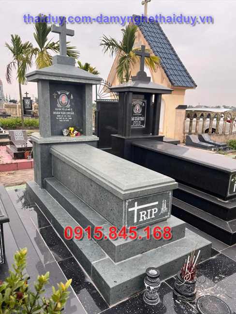 kích thước 75 bia mộ đá công giáo quảng nam - hoa cương granite xanh đen