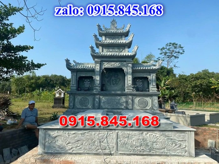 Mộ đôi cất để giữ tro cốt bằng đá tam cấp nguyên khối, mẫu mộ đá đôi song thân phu thê có mái, mẫu mộ đôi ông bà xây gạch đá xi măng, mẫu mộ đôi bố mẹ ốp đá granite hoa cương, Mộ đôi gia đình ba má đá cẩm thạch đơn giản,