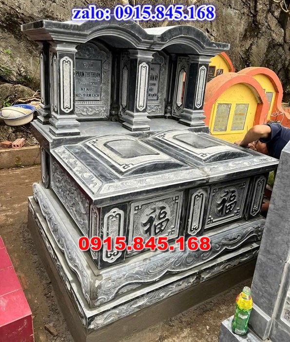 Mộ đôi cất để giữ tro cốt bằng đá tam cấp nguyên khối, mẫu mộ đá đôi song thân phu thê có mái, mẫu mộ đôi ông bà xây gạch đá xi măng, mẫu mộ đôi bố mẹ ốp đá granite hoa cương, Mộ đôi gia đình ba má đá cẩm thạch đơn giản,