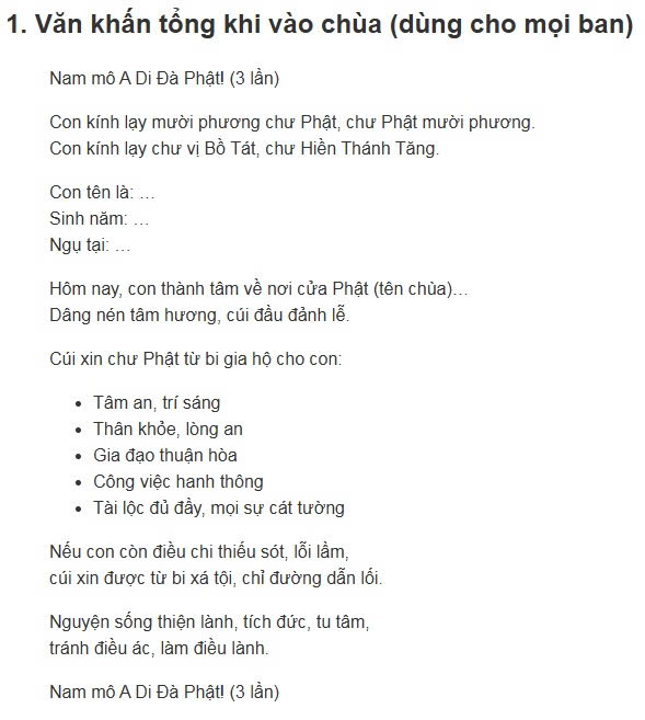 Văn khấn đi chùa đầy đủ chuẩn nhất ai cũng nên biết, Bài khấn đi chùa đúng chuẩn phong tục Việt Nam, Cách khấn khi đi chùa đúng cách cầu gì được nấy, Văn khấn lễ chùa ngắn gọn dễ nhớ chuẩn nhất, Hướng dẫn đi chùa khấn gì đúng chuẩn tâm linh, Văn khấn đi chùa cầu bình an cho gia đình chuẩn nhất, Bài khấn đi chùa cầu tài lộc may mắn cả năm, Văn khấn cầu duyên khi đi chùa linh nghiệm, Bài khấn đi chùa cầu tài lộc may mắn cả năm, Văn khấn cầu duyên khi đi chùa linh nghiệm, Văn khấn cầu công danh sự nghiệp tại chùa, Bài khấn đi chùa cầu sức khỏe bình an, Văn khấn đi chùa mùng 1 chuẩn nhất cầu may mắn, Văn khấn đi chùa ngày rằm 15 16 đầy đủ và chính xác, Bài khấn đi chùa đầu năm cầu tài lộc bình an, Văn khấn đi chùa cuối năm tạ lễ chuẩn phong tục, Văn khấn lễ Phật ngày rằm tháng 7 đầy đủ, Văn khấn ban Tam Bảo chuẩn nhất khi đi chùa, Văn khấn ban Đức Ông đầy đủ dễ nhớ, Văn khấn ban Quan Âm cầu bình an tài lộc, Văn khấn ban Mẫu khi đi chùa chuẩn nhất, Thứ tự khấn các ban trong chùa đúng cách, Cách đi chùa khấn đúng cách cho người mới, Sắm lễ đi chùa gồm những gì đầy đủ nhất, Hướng dẫn vái lạy khi đi chùa đúng cách, Cách khấn đi chùa ngắn gọn nhưng linh nghiệm, Bài văn khấn đi chùa đầy đủ nhất 2027, Bài khấn lễ Phật chuẩn truyền thống Việt Nam, Văn khấn đi chùa chuẩn phong tục tâm linh Việt, Tổng hợp bài văn khấn đi chùa linh nghiệm nhất, Văn khấn cầu con khi đi chùa đúng cách dễ ứng nghiệm,